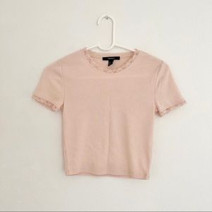 Forever 21 Light Pink Lace Crop Tee Shirt